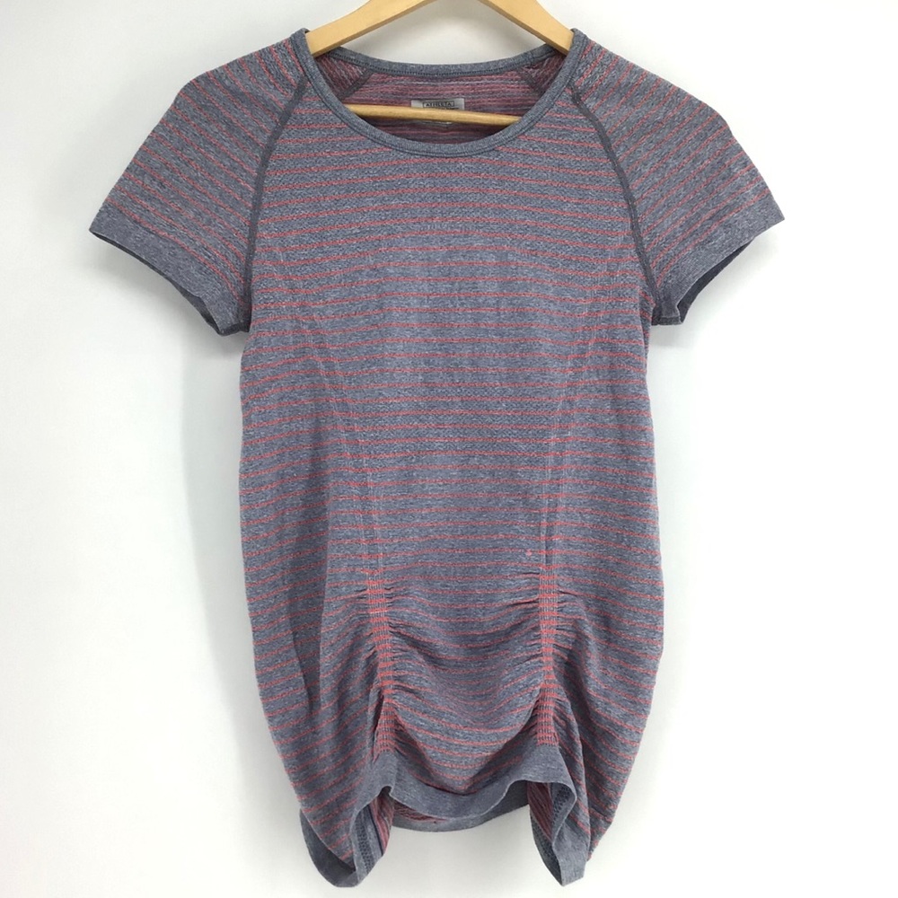 Athleta Grey Pink Striped Fast Track Shirt Tee